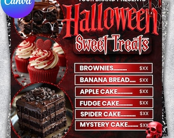 Halloween Bake Sale Flyer, October Sweet Treats Flyer, Bakery Flyer, Halloween Dessert Flyer, Pastry Flyer, Editable Bake Shop Template