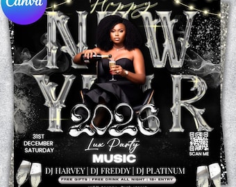 Folleto para fiesta de Año Nuevo 2026, Folleto para evento anual, Folleto para fiesta nocturna, Folleto para discoteca, Evento de cuenta regresiva, Feliz Año Nuevo, Plantilla para fiesta DIY