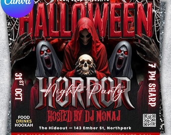 Modelo de panfleto editável para festa de Halloween: mídia social, Canva (download instantâneo)
