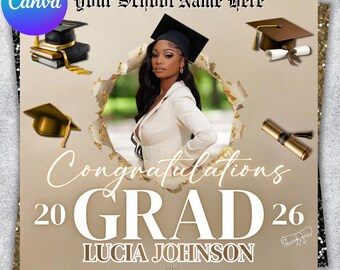 Folleto de graduación, folleto para fiesta de graduación, invitación de graduación, decisión universitaria, folleto de la clase de 2025, anuncio de graduación, Canva editable