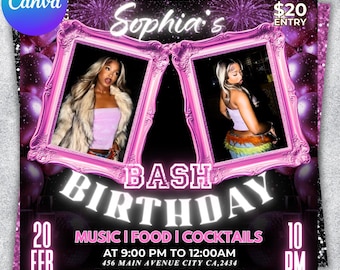 Volante editable para fiesta de cumpleaños, invitación para celebración de club (Canva)