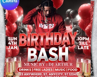 Volante de fiesta de cumpleaños, volante de cumpleaños de hombre, cumpleañero, volante de evento, volante de club, fiesta de cumpleaños, volante de cumpleaños de cáncer, plantilla de Canva