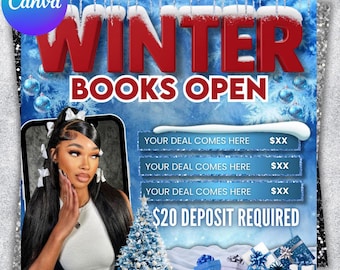 Winter Beauty Booking Flyer: Hairstylist - Lash Tech - Nail Tech - MUA, Canva Template (Digital Download)