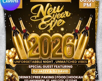 Folleto para fiesta de Año Nuevo 2026, Folleto para evento anual, Folleto para fiesta nocturna, Folleto para discoteca, Evento de cuenta regresiva, Feliz Año Nuevo, Plantilla para fiesta DIY