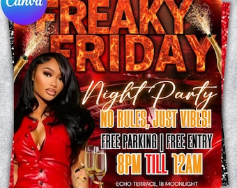 Volante de fiesta de Viernes de Locos, Volante editable para fiesta de viernes, Fiesta en discoteca con DJ, Volante para fiesta de adultos, Plantilla Canva para redes sociales, Descarga instantánea