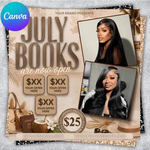 July Booking Flyer, July Bookings, 4th of July Booking Flyer, July Books Open, Appointment Flyer, Hair Nails Lashes Makeup, Book Now Flyer