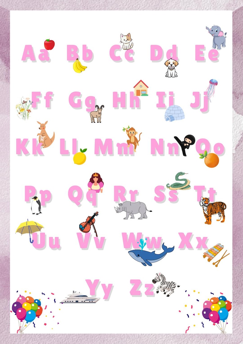 Pink Alphabet Poster for Kids / ABC Wall Art Printable / Nursery ...