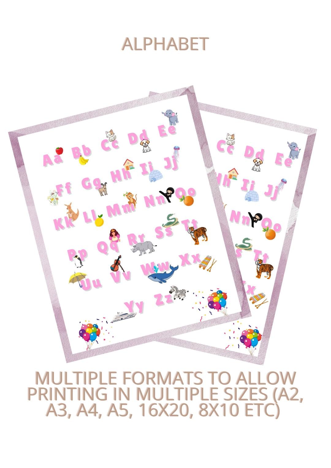 Pink Alphabet Poster for Kids / ABC Wall Art Printable / Nursery ...