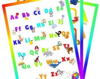 Alphabet Numbers Shapes Posters, printable wall art for kids, educational nursery and home learning bundle digital download -A2 & 16x20