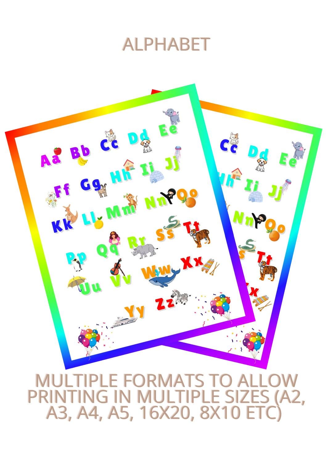 Alphabet Poster for Kids / ABC Wall Art Printable / Nursery, Playroom ...