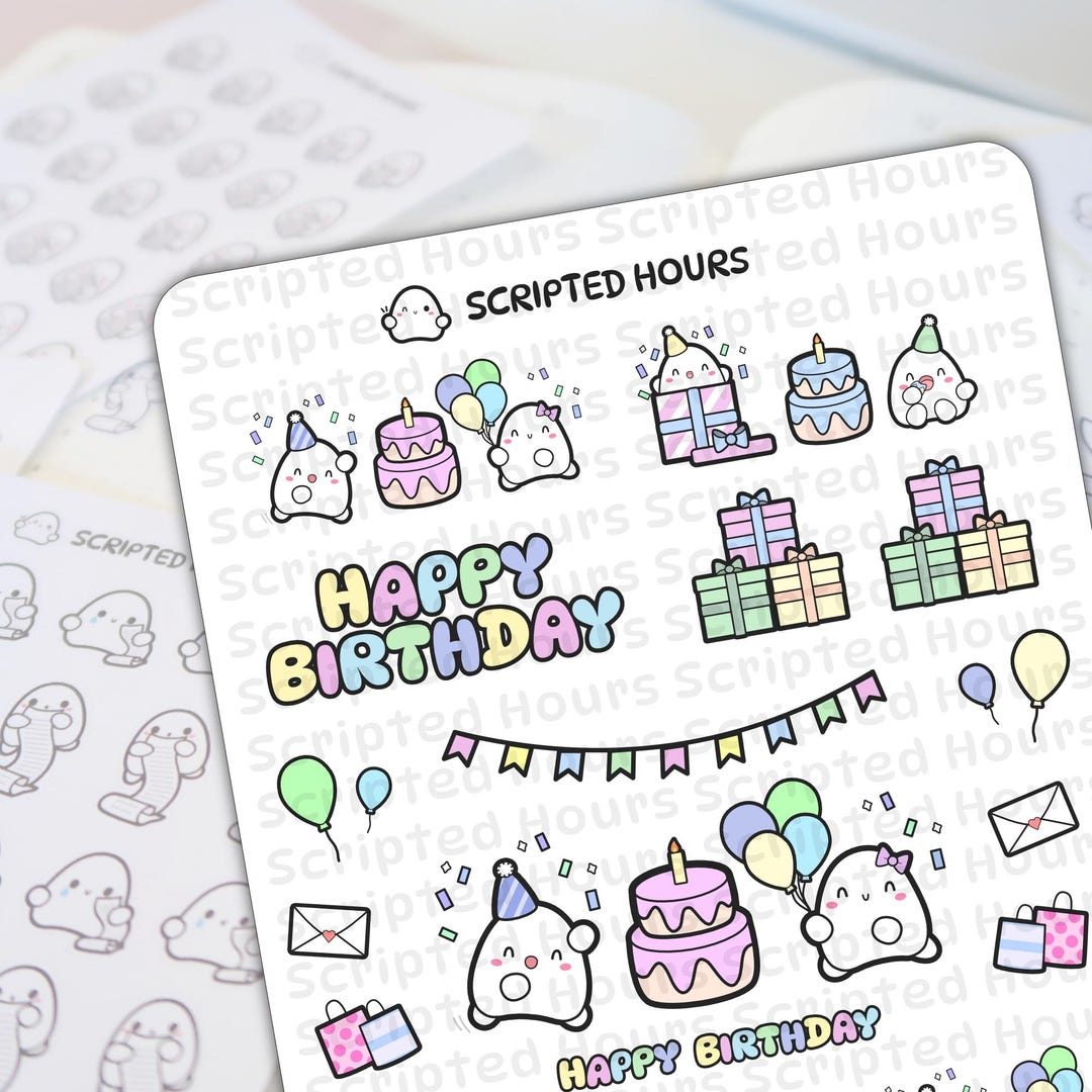 Happy Birthday Blobby | Kawaii Stickers for Planners - Etsy