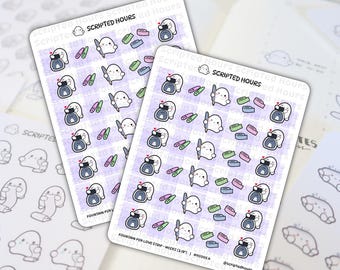Pegatinas Kawaii para agendas Hobonichi Weeks Strip de 3,19" con diseño de pluma estilográfica.