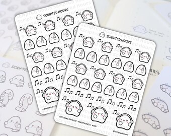 Pegatinas de música (con auriculares) / Pegatinas Kawaii para agendas