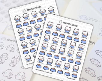 Hora de comer de las mascotas (gatos, perros) / Pegatinas Kawaii para agendas