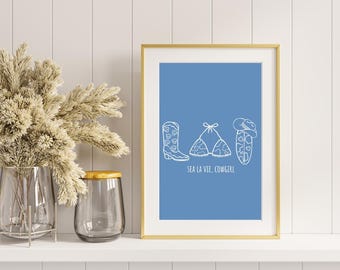 Sea La Vie Cowgirl Art Print: Beach Western Decor (Digital Download)