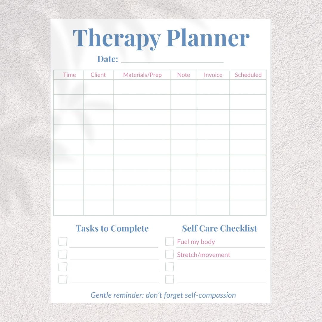 Therapy Planner Printable | Daily Session Log, Self Care Checklist ...