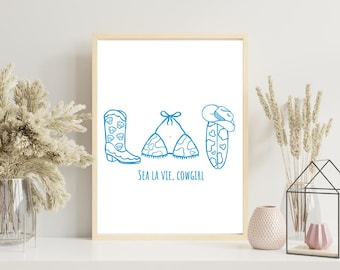 Sea La Vie Cowgirl Print: Beach Western Art (Digital Download)