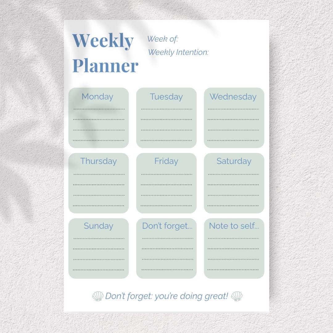 Weekly Reset Planner Printable & Fillable PDF | Weekly Intention and ...
