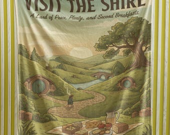 The Shire Blanket, Hobbit LOTR Velveteen Throw, Middle Earth Decor