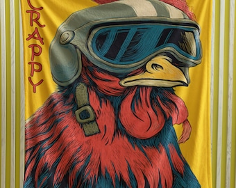 Arc Raiders Scrappy Chicken Gamer Blanket, Retro Comic Style