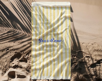 Personalized Striped Beach Towel, Custom Embroidered Name, Summer Accessory