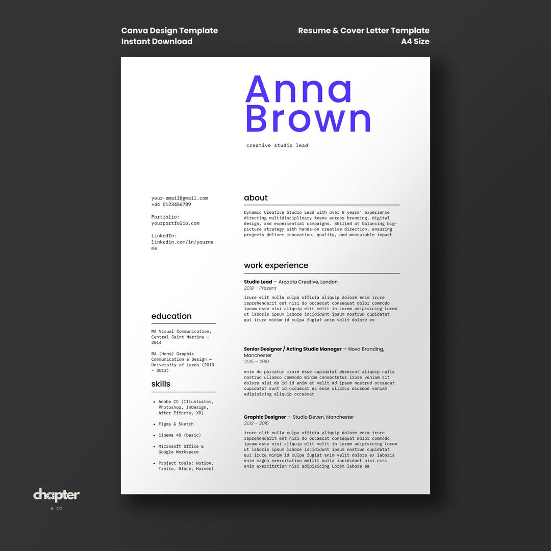 Minimalist Resume Template Canva: Modern CV & Cover Letter (A4 Digital ...