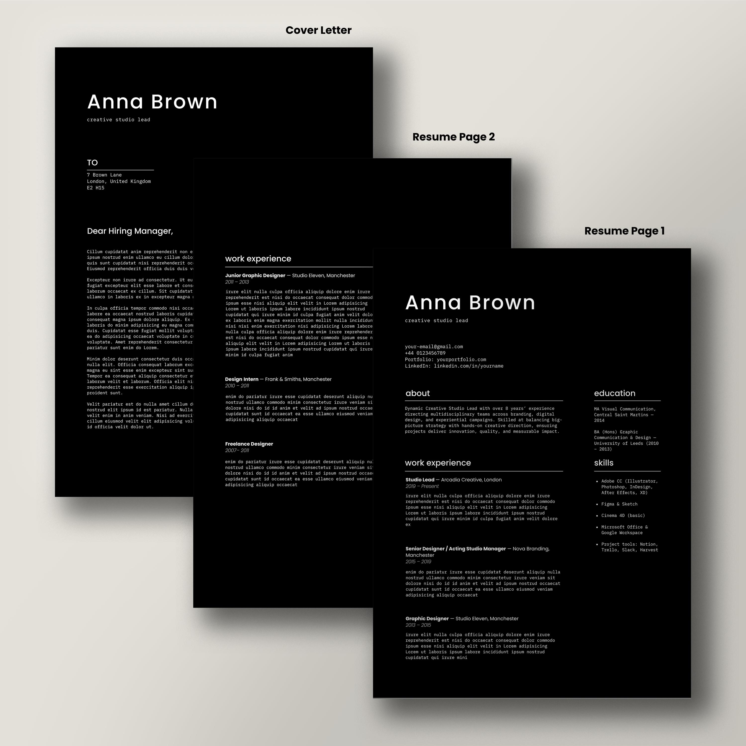 Minimalist Black Resume Template: Modern CV Design, Cover Letter (canva ...