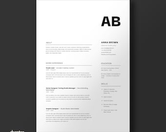 Minimale, gewaagde cv-sjabloon canva: modern cv van 2 pagina's + sollicitatiebrief (digitale A4-download)