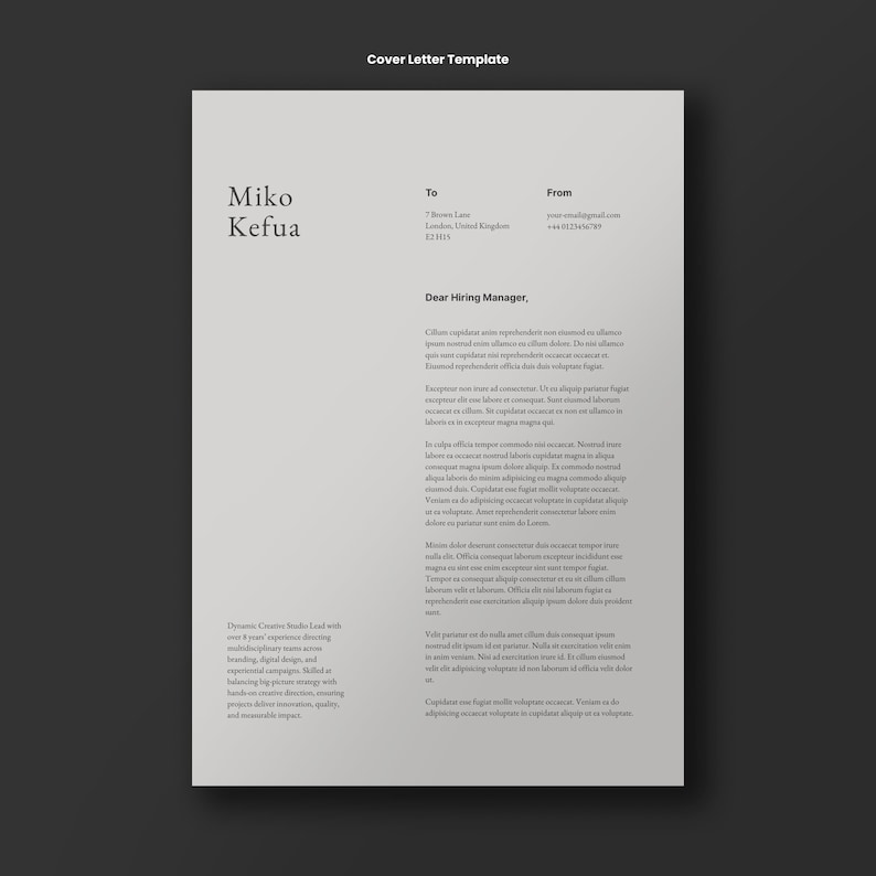 Creative Resume Template Canva: Modern Minimal CV + Cover Letter (A4 ...