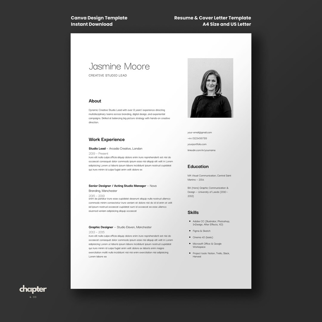 Minimalist Resume Template Canva: Modern CV + Cover Letter + Headshot ...
