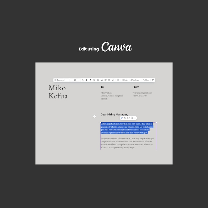 Creative Resume Template Canva: Modern Minimal CV + Cover Letter (A4 ...