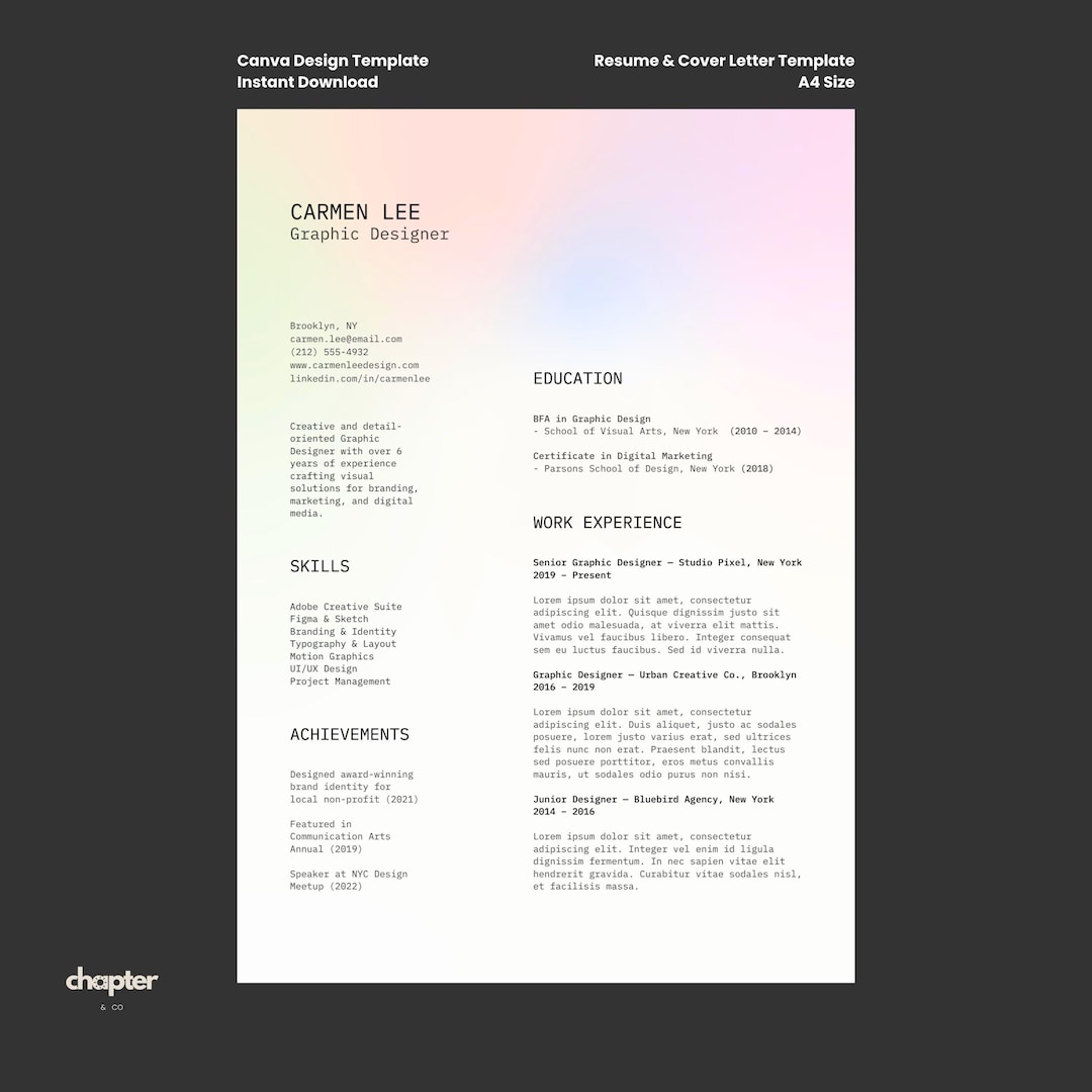 Creative Colourful Modern Gradient Resume Template Canva: Minimal CV ...