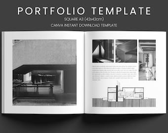 Minimal Bold Architecture Portfolio Template Canva: Modern Square Portfolio (A3 Digital Download)