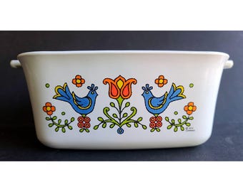 Vintage Corning Ware 1 Qt Friendship Pattern Blue Bird Tulip Casserole  NO LID