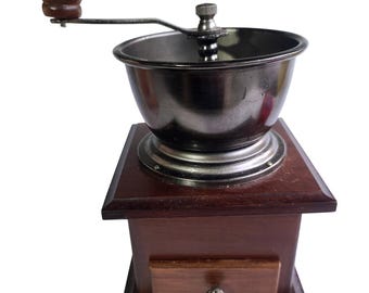 Vintage Manual Coffee Grinder Mill Wood Box Hand Crank Taiwan