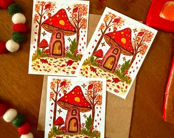 Whimsical Mushroom House Sticker – Cozy Fairy Cottage • Water-Resistant Woodland Sticker • Mushroom Stickers, Stationary Stickers, Mushroom