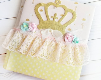 Álbum de fotos de princesas para bebé, hecho a mano, color rosa flamenco, estilo shabby chic.