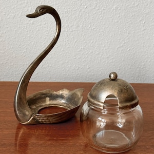 Vintage Silver Sugar Container, Silver Swan, Silver Brass Container, Antique Sugar pot, Vintage Silver, Vintage Brass, Sugar Canister