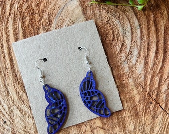 Butterfly earrings, butterfly wing earrings, laser cut earrings, hand painted, wood butterfly earrings, Purple butterfly earrings