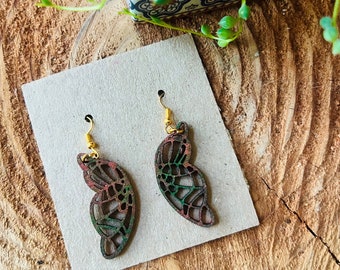 Butterfly earrings, butterfly wing earrings, laser cut earrings, hand painted, wood butterfly earrings, Costa Rica butterflies