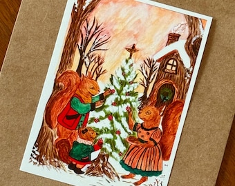 Squirrel Family Christmas Stickers – Water-Resistant Woodland Stickers