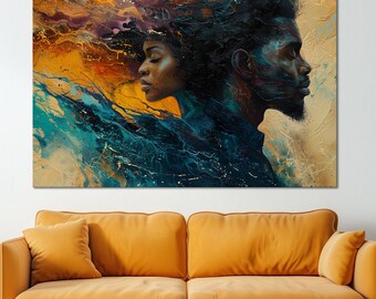 Afrocentric Canvas Wall Art: Black Love, Modern Emotional Print