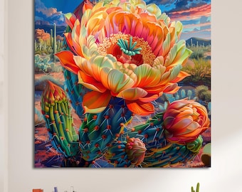 Cactus Flower Wall Art Desert Bloom Print Canvas Southwest Botanical Artwork Succulent Floral Decor