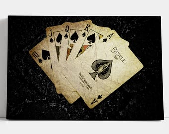 Rustic Spades Royal Flush Canvas Print, Poker Wall Art