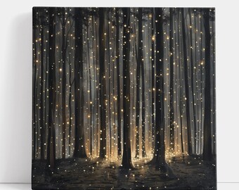 Enchanted Forest Wall Art Magical Glow Firefly Landscape Mystical Nature Canvas Print