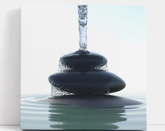Zen Spa Stone Canvas Print: Modern Water Falling Wall Art