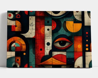Abstract Geometric Canvas Print Cubism Wall Art Mid Century Style Artwork Modern Decor