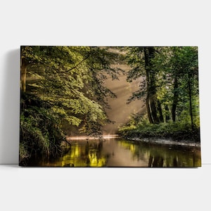 Impression sur toile Forest River : art mural vert, décoration nature
