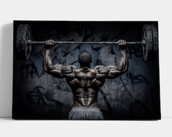 Weightlifting Canvas Print: Black Man with Barbell, Gym Wall Art