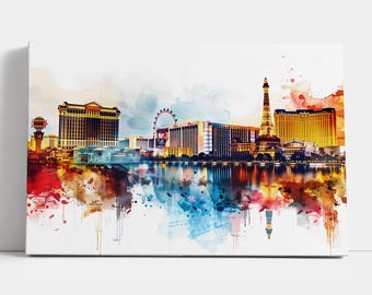 Las Vegas Canvas Wall Art: City print, Panoramic Vegas Skyline, Office decor